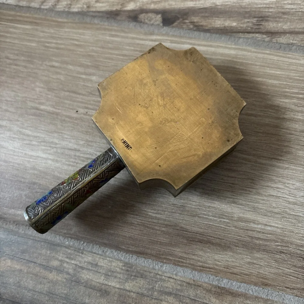 Vintage Silent Butler Chinese cloisonné crumb cigarette‎ catcher, brass detail